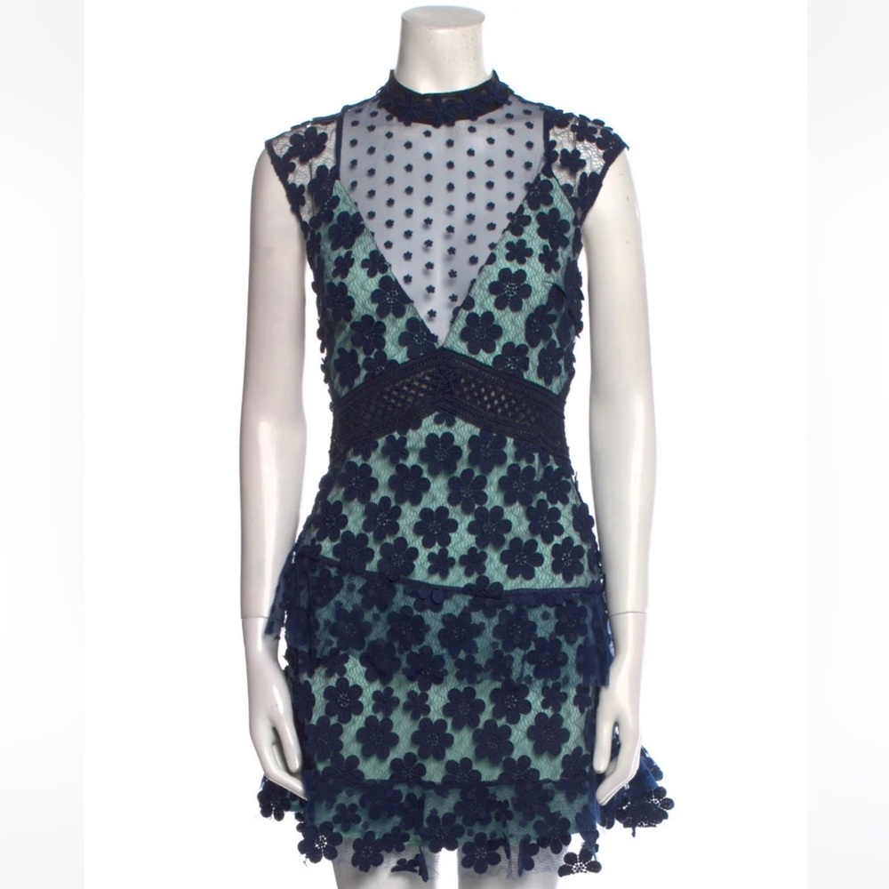 Self-Portrait Blue and Black Floral Mini Dress